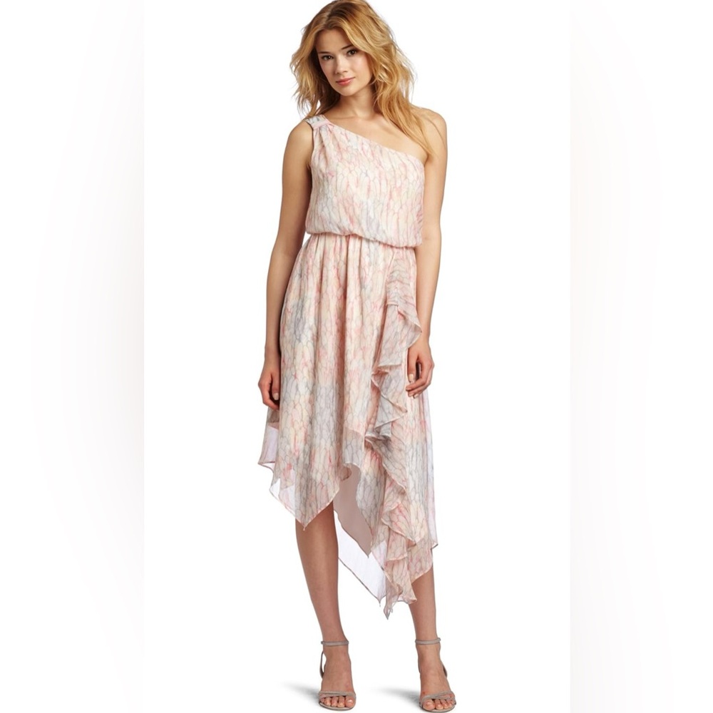 Jessica Simpson Women's One Shoulder Tiered Skirt Midi Dress Peach Size 18W